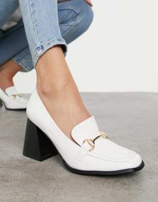 white heeled loafers