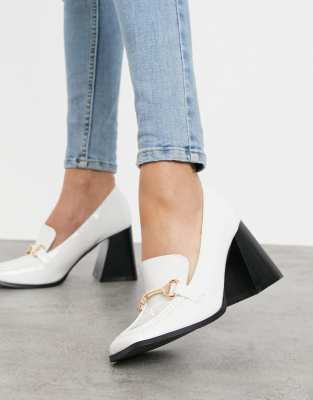 white heeled loafers