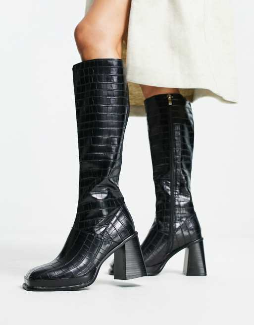 RAID Pacfic heeled knee boots in black croc