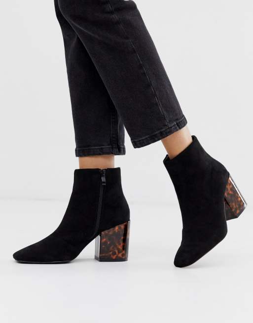 RAID Parker black tortoiseshell heel ankle boots with square toe