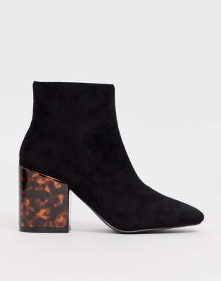 black ankle boots with tortoiseshell heel
