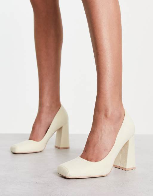 Cream block heel deals court shoes