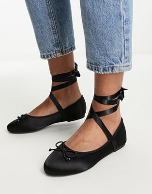 Shop Raid Pixie Ballet Flat Shoe With Ankle Straps In Black