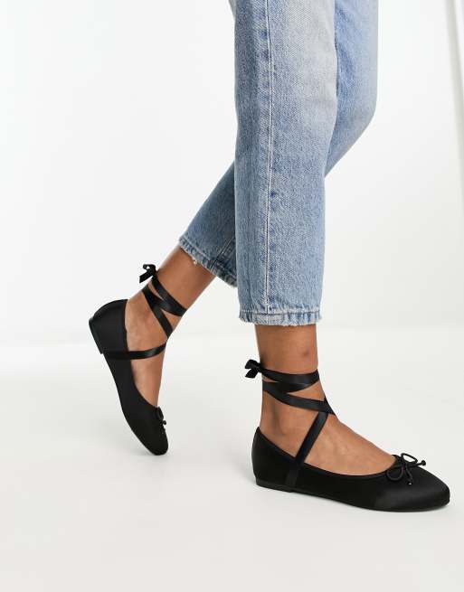 RAID Pixie ballet flat shoe with ankle straps in black