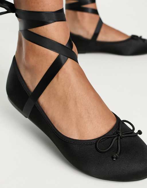 RAID Pixie ballet flat shoe with ankle straps in black