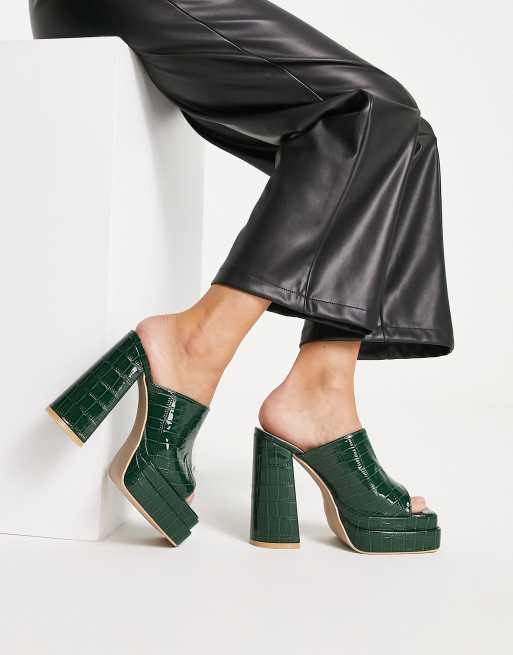 Raid - Piya - Scarpe con tacco e plateau verdi effetto coccodrillo 