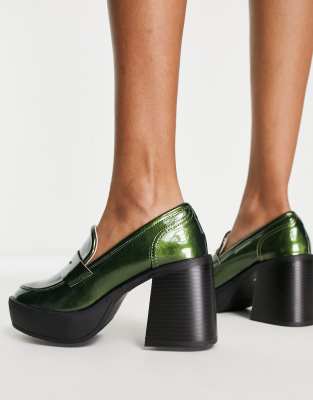 green platform loafers