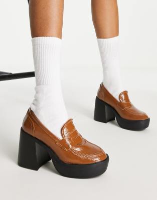 Raid Presha Platform Heel Loafers In Tanbrown ModeSens