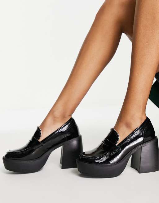 RAID – Presha – Platform-Loafer aus Lackleder in Schwarz mit Absatz