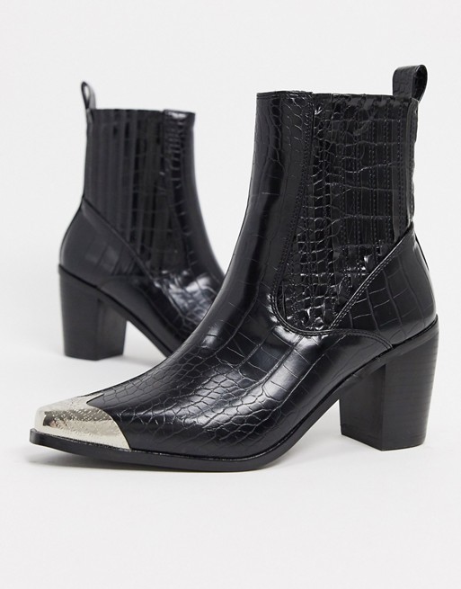 RAID Priscilla western boots in black croc with toe cap