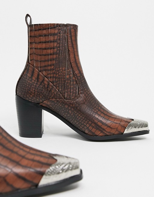 RAID Priscilla western boots in brown croc with toe cap