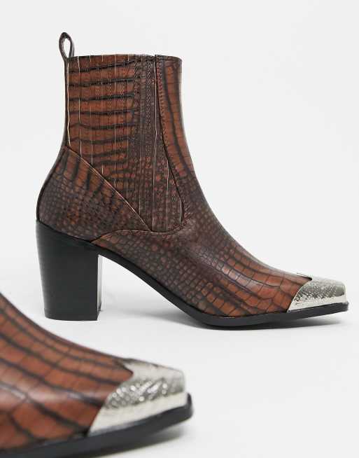 chocolate brown croc boots