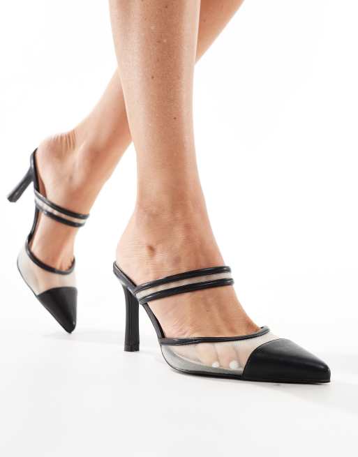 RAID – Rasha – Mules in Schwarz mit Netzstoffeinsätzen und Kitten-Heel-Absatz