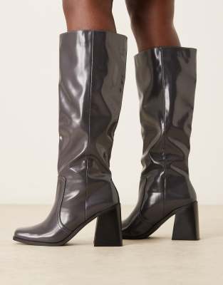 Raid Renzo Block Heel Knee Boots In Gray