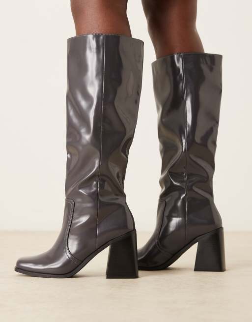 RAID Renzo block heeled knee boots in black grey box, 2 of 4