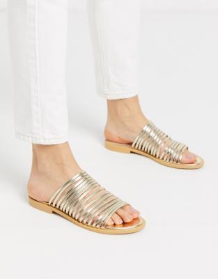 metallic strappy flat sandals