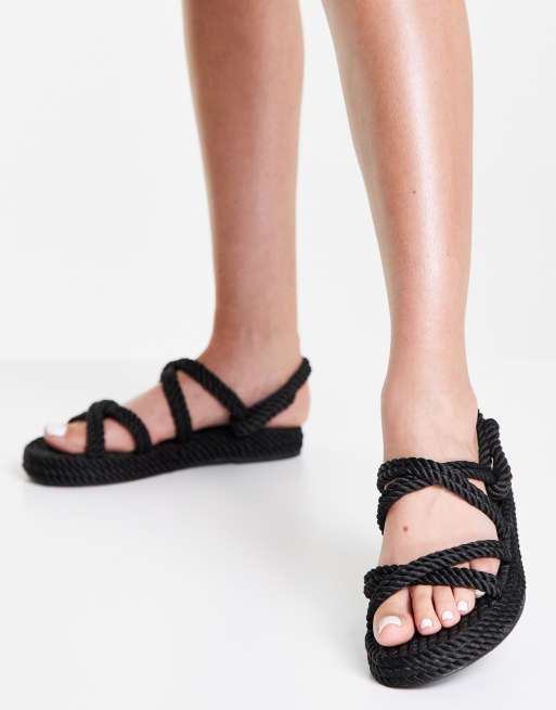 RAID - Rosa - Sorte sandaler med rebdetaljer