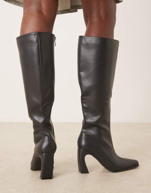 RAID Rosaleen curved heeled knee boots in black, 4 of 4