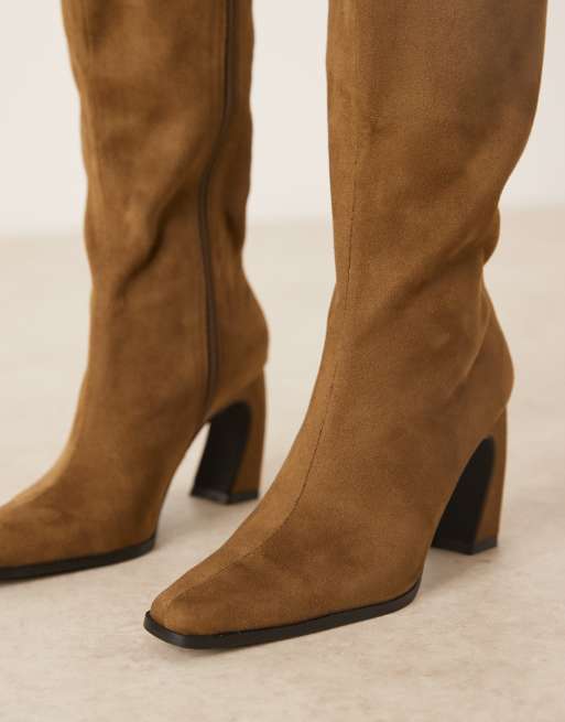 RAID – Rosaleen – Olivfärgade, knähöga boots med böjd klack, 3 av 4