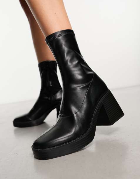 ASOS DESIGN Rocky leather chunky platform boots in black