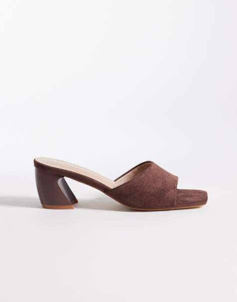 RAID Saanvi block heeled mules in brown suedette - view 1