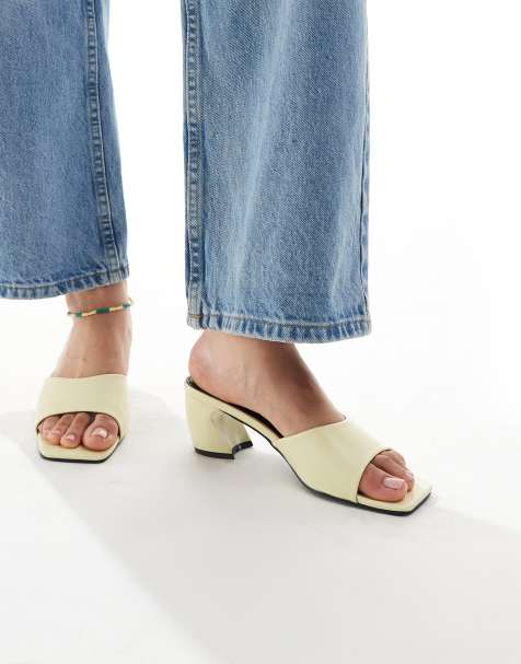 RAID Saanvi block heeled mules in butter yellow - view 1