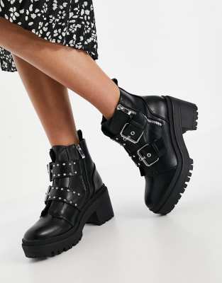 RAID Saint chunky boots with buckle detail in black