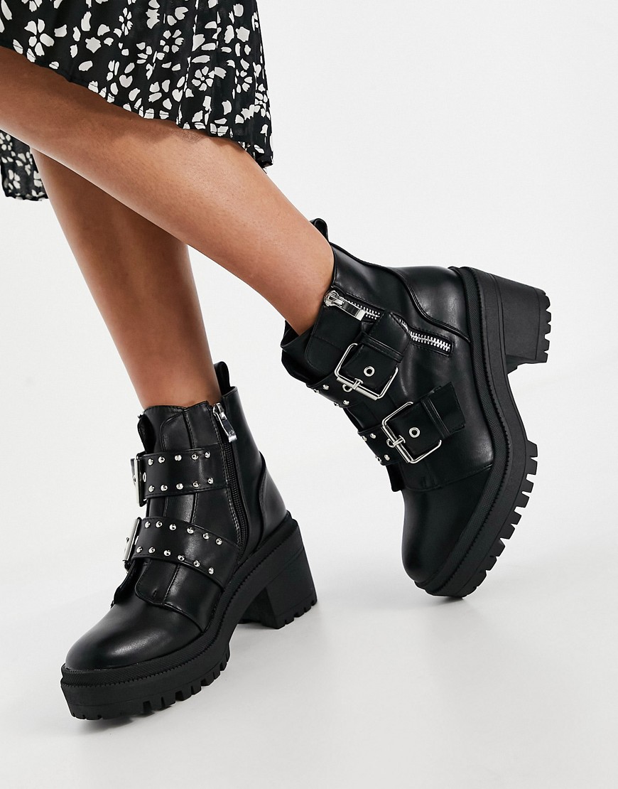 RAID Saint chunky boots with buckle detail in black