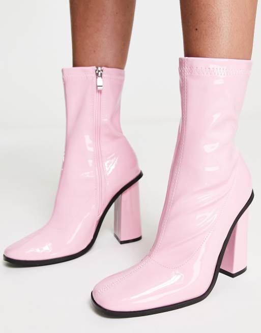 RAID Saylor block heel sock boots in pink ASOS