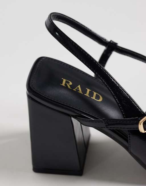 RAID schoenen met brede pasvorm, blokhak, slingback en puntige neus in zwart, 3 van 4