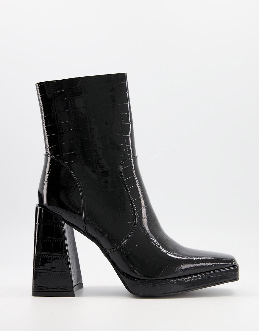 RAID Silonna square toe boots in black patent croc