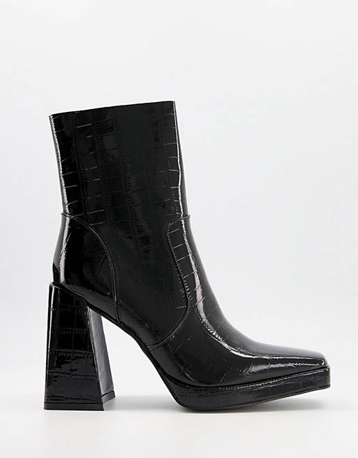 Women Boots/RAID Silonna square toe boots in black patent croc 