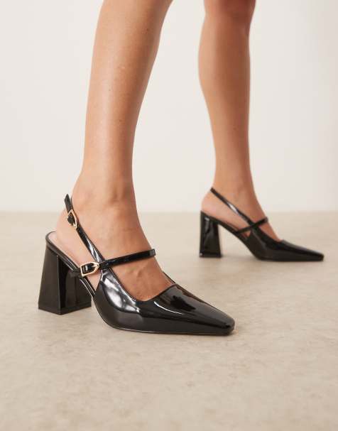 RAID Siya block heeled shoes with pointed toe in black patent - view 1