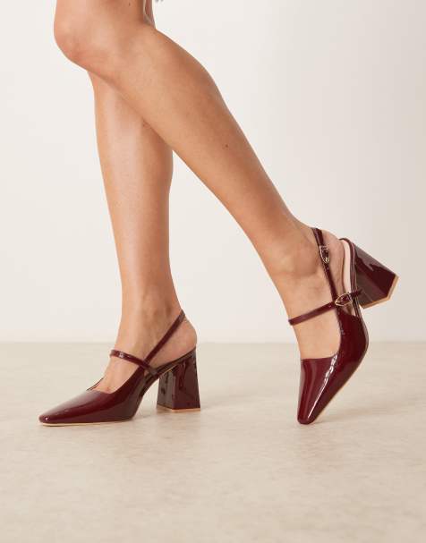 RAID Siya block heeled shoes with pointed toes in red patent - view 1