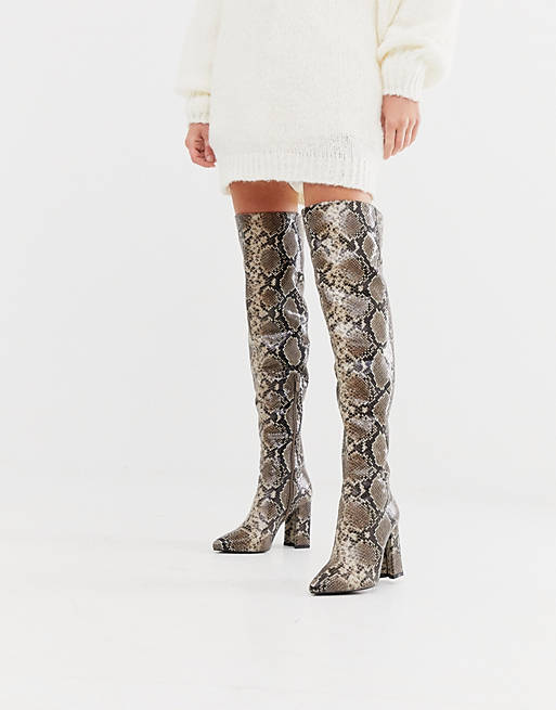 RAID Sloan over the knee snake print boots | ASOS
