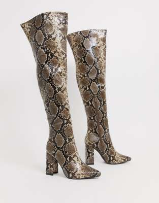 snake print over the knee boots