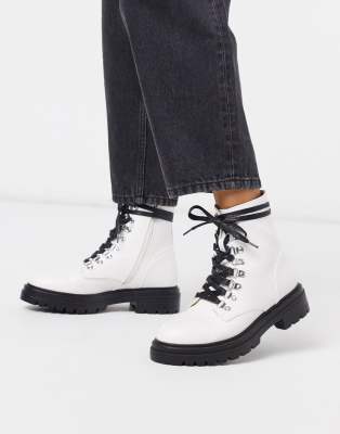 white flat lace up boots