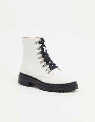 white flat lace up boots