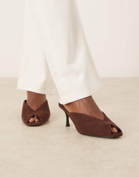 RAID Sonika kitten heel mules in brown suede - view 1
