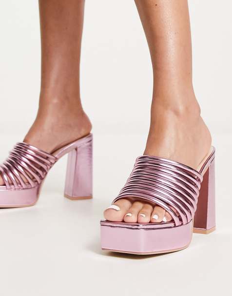 RAID Stella platform mules in metallic pink - view 1