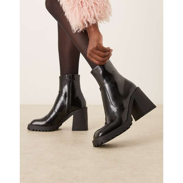 RAID Sugar block heeled ankle boots in black PU ASOS