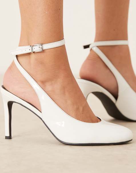 RAID Tameika ankle strap toe pumps in white patent - view 1