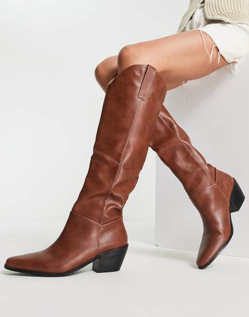 Raid – Taylor – Bruna, knähöga boots i cowboystil