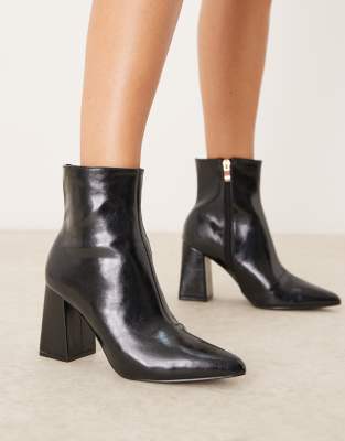 Tetlee block heel ankle boots in black patent