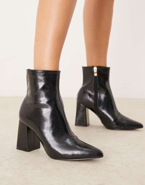 RAID Tetlee block heel ankle boots in black patent - view 1