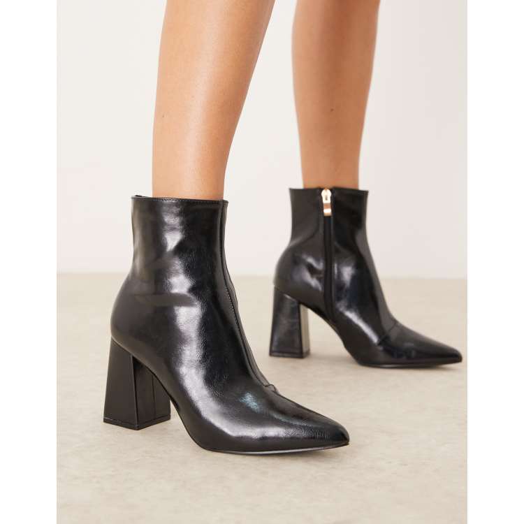 RAID Tetlee block heel ankle boots in black patent ASOS