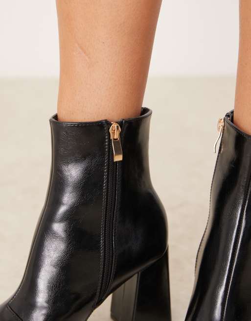 RAID Tetlee block heel ankle boots in black patent