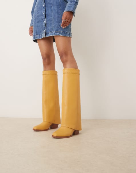 RAID Tierney foldover knee boots in yellow - view 1