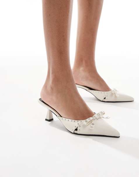 RAID Tinsley kitten heeled mules with bow in off white - view 1