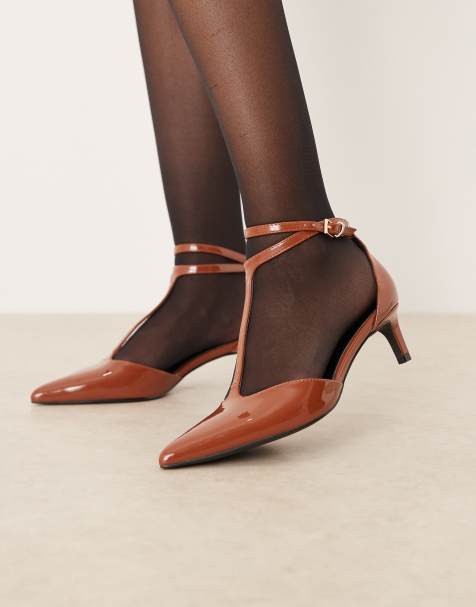 RAID Tosha kitten heel shoes in milk chocolate patent - view 1